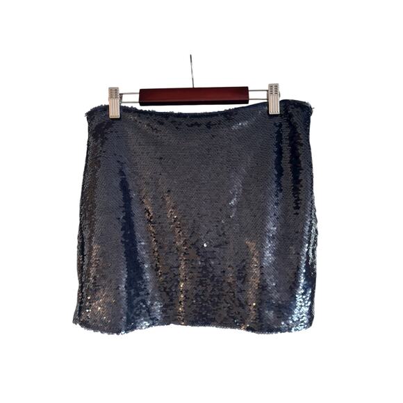 Mango MNG Sequin Mini Skirt Navy Blue Size Small NWT Mid Rise Side Zip - Picture 1 of 6
